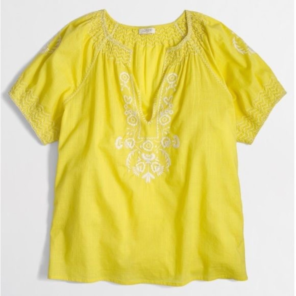 J. Crew Yellow Embroidered Top